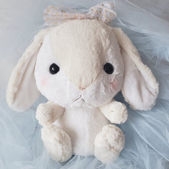 Pote Usa Loppy - Premium Ribbon XL Rabbit Plushie (Beige) - Picture 2 of 4